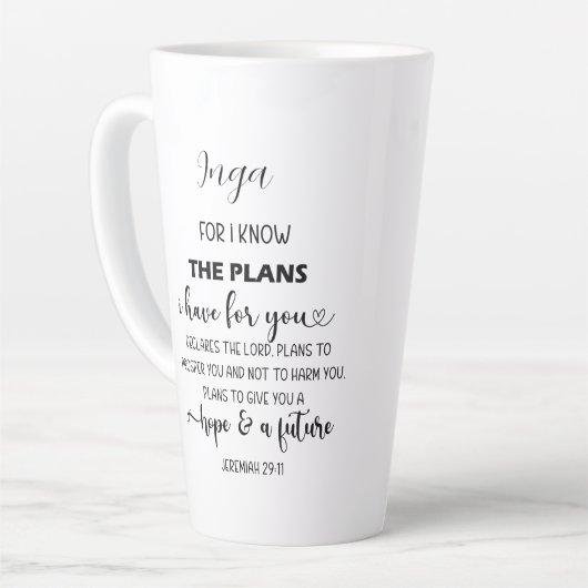 Jeremiah 29:11 Skriptbibliotheksverse mit Namen Milchtasse (Linke Ecke)