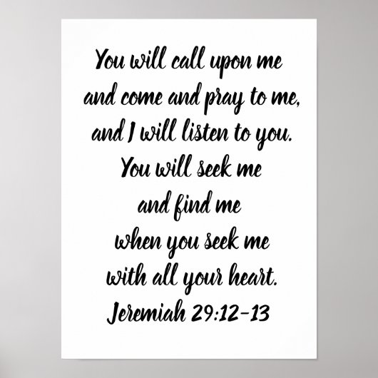 Jeremiah 29:12-13 Minimalistisches Bibelverse Poster (Vorne)