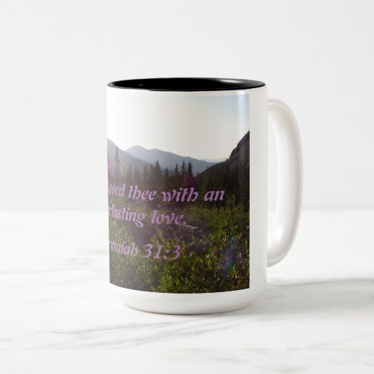 Jeremiah 31:3 Ich habe dich mit einem Zweifarbige Tasse (VorderseiteRechts)