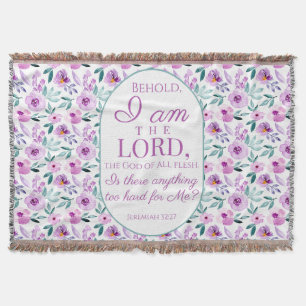 Jeremiah 32:27 Uhr mit lila Blumen Hintergrund Decke