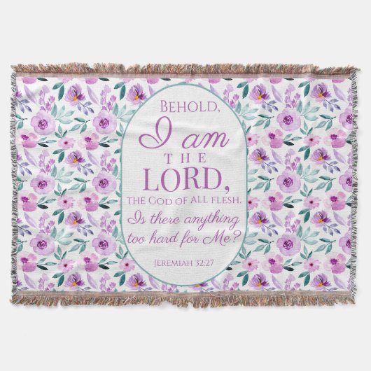 Jeremiah 32:27 Uhr mit lila Blumen Hintergrund Decke (Vorderseite)