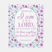 Jeremiah 32:27 Uhr mit lila Blumen Hintergrund Fleecedecke (Vorderseite)