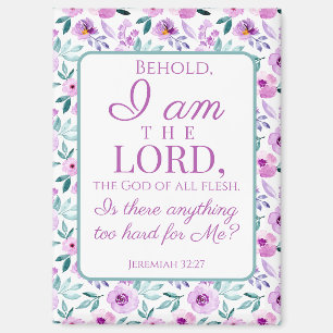 Jeremiah 32:27 Uhr mit lila Blumen Hintergrund Magnet