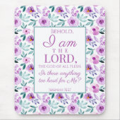 Jeremiah 32:27 Uhr mit lila Blumen Hintergrund Mousepad (Vorne)