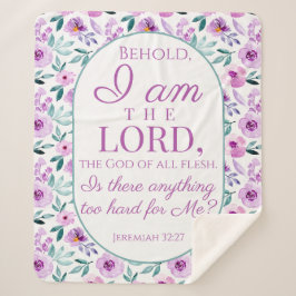 Jeremiah 32:27 Uhr mit lila Blumen Hintergrund Sherpadecke