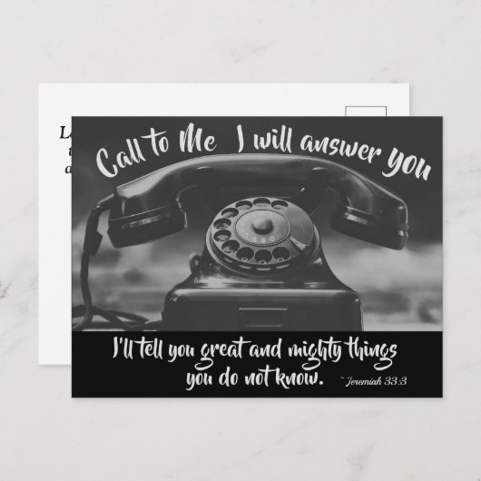 Jeremiah 33:3 Ruf an Ich werde dir antworten, Bibe Postkarte (Vorne/Hinten)