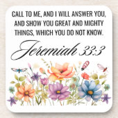 Jeremiah 33:3 Ruf mir Wildblumen Schrift an Getränkeuntersetzer (Vorderseite)