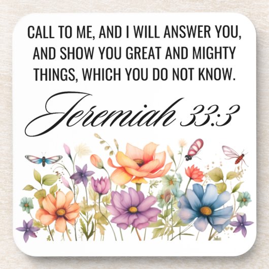 Jeremiah 33:3 Ruf mir Wildblumen Schrift an Getränkeuntersetzer (Vorderseite)