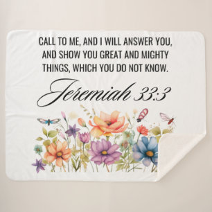 Jeremiah 33:3 Ruf mir Wildblumen Schrift an Sherpadecke