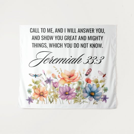 Jeremiah 33:3 Ruf mir Wildblumen Schrift an Wandteppich (Vorderseite (Horizontal))