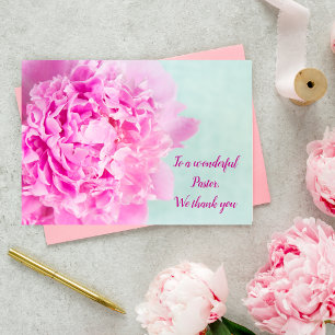 Jeremiah 3:15 Rosa Peonie Dankeschön Pastor Dankeskarte