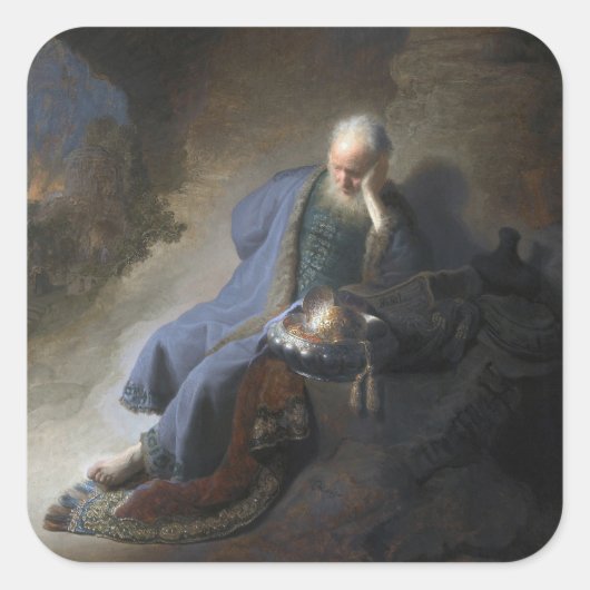 Jeremiah Lamenting über den Fall Jerusalems, Rembr Quadratischer Aufkleber (Vorderseite)