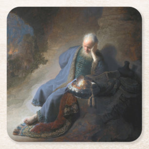 Jeremiah Lamenting über den Fall Jerusalems, Rembr Rechteckiger Pappuntersetzer