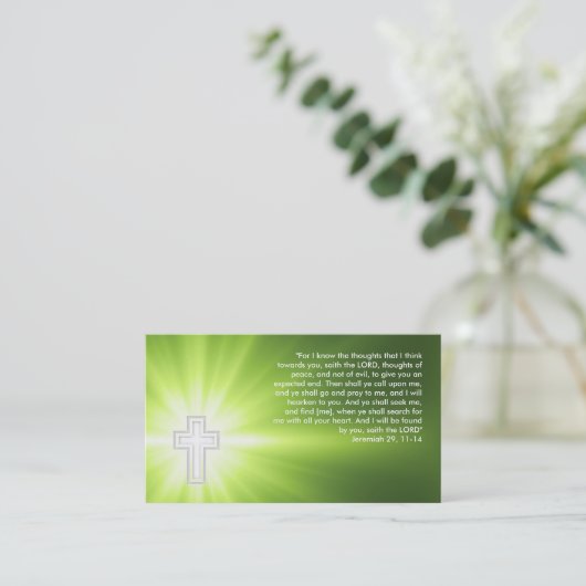 Jeremias 29; 11-14 - Religiöses Kreuz - Grün Visitenkarte (Stehend Vorderseite)