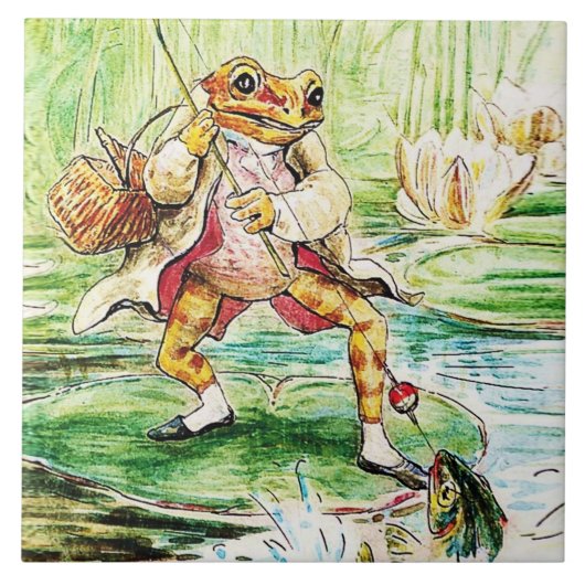 "Jeremy Fisher Catches a Fish" von Beatrix Potter Fliese (Vorderseite)