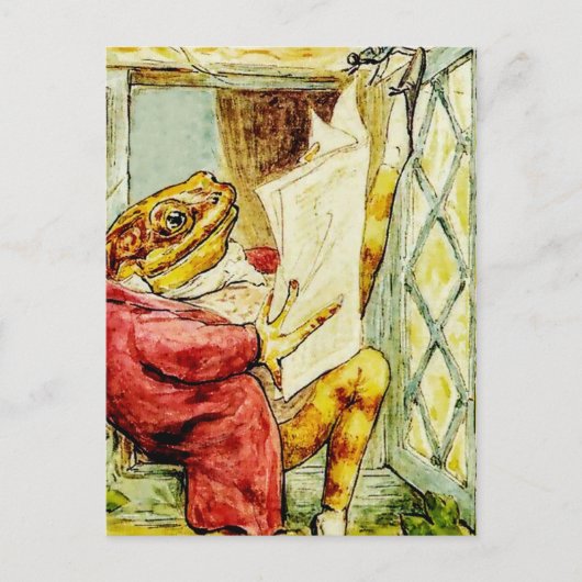 "Jeremy Fisher liest die Nachrichten von Beatrix P Postkarte (Vorderseite)