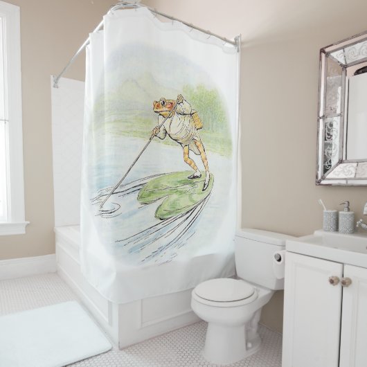 Jeremy Fisher Poles auf einem Lily Pad Duschvorhang (Beispiel)