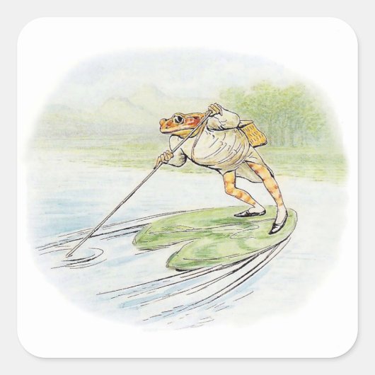 Jeremy Fisher Poles auf einem Lily Pad Quadratischer Aufkleber (Vorderseite)