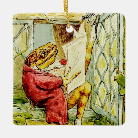 “Jeremy Fisher Reads the News” by Beatrix Potter Keramikornament (Vorderseite)