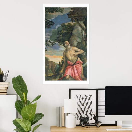 Jerome in Penitence (Öl auf Leinwand) Poster (Heimbüro)