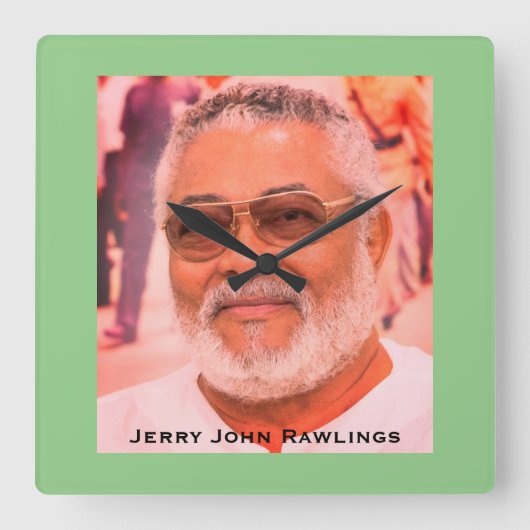 Jerry Rawlings, J.J. Rawlings, Präsident von Ghana Quadratische Wanduhr (Vorderseite)