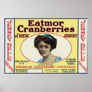 Jersey Belle Eatmor Cranberries Brand Label Poster