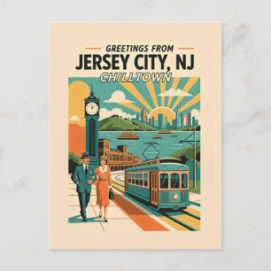 Jersey City NJ Chilltown Retro Whimsisch Postkarte