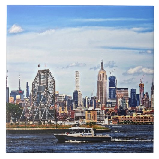 Jersey City NJ - Polizeiboot von Colgate Clock Fliese (Vorderseite)