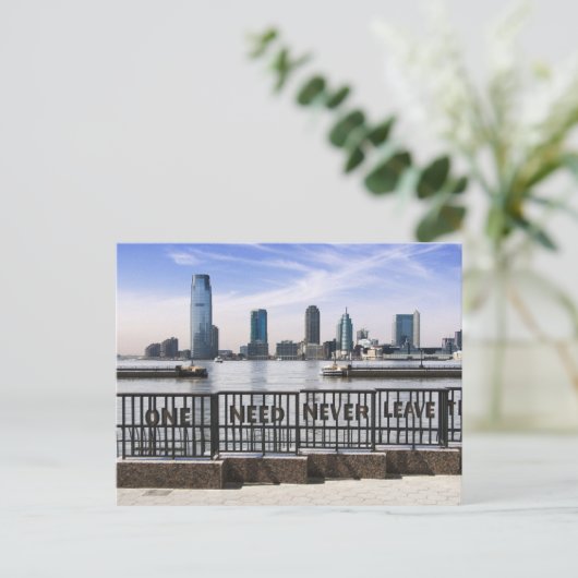 Jersey City Skyline One Need Verlass Postkarte (Stehend Vorderseite)