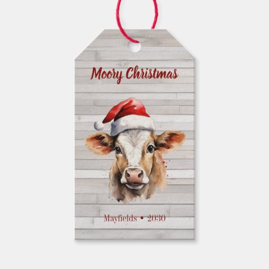 Jersey Cow, Barn Wood, "Moory Christmas" Geschenkanhänger (Vorderseite)