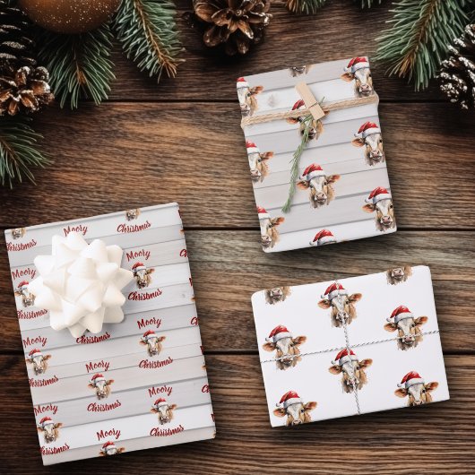 Jersey Cow, Barn Wood, "Moory Christmas" Geschenkpapier Set