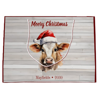 Jersey Cow Barn Wood "Moory Christmas" Große Geschenktüte