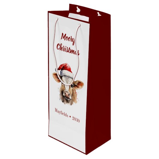 Jersey Cow "Moory Christmas" Geschenktüte Für Weinflaschen (Rückseite Schrägansicht)