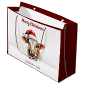 Jersey Cow "Moory Christmas" Große Geschenktüte (Vorderseite Schrägansicht)