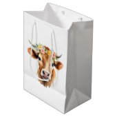 Jersey Cow Tragend Blume Floral Girl's Birthday Mittlere Geschenktüte (Vorderseite Schrägansicht)