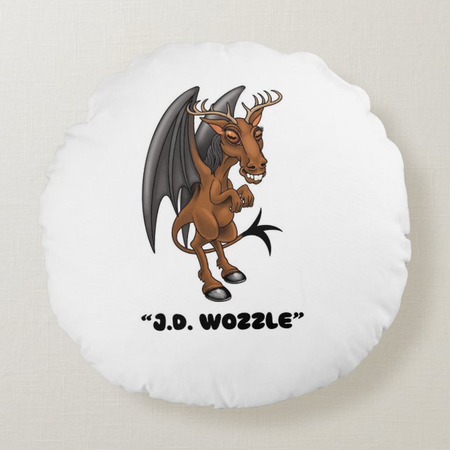 Jersey Devil "J.D. Wozzle" Cryptid Rundes Kissen (Vorderseite)