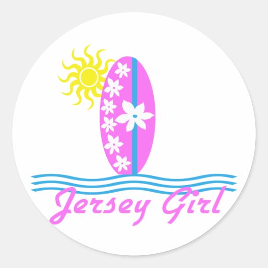 Jersey Girl Baby Bodysuit Pink Surfboard W/Sun Runder Aufkleber (Vorderseite)