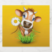 Jersey-Kuh im Gras über Gelb Bierflaschenetikett (Einzelnes Label)