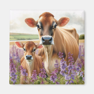 Jersey Kuh und Calf Wildblume Magnet