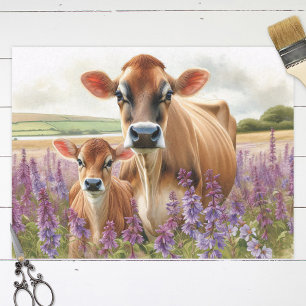 Jersey-Kuh und -Kalb Wildblumen-Decoupage Seidenpapier