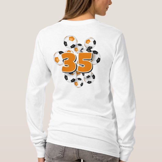 Jersey Nummer auf Gruppe der Fußball-Bälle orange T-Shirt (Rückseite)