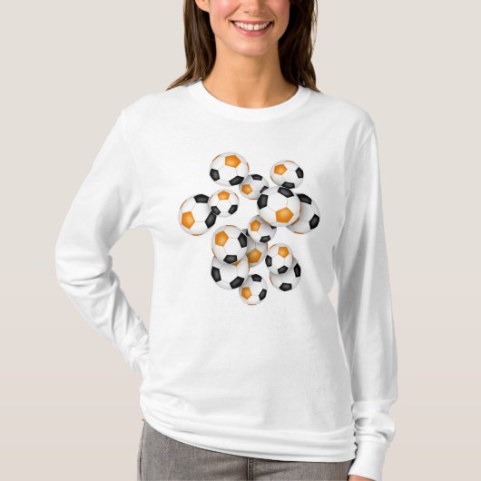 Jersey Nummer auf Gruppe der Fußball-Bälle orange T-Shirt (Vorderseite)