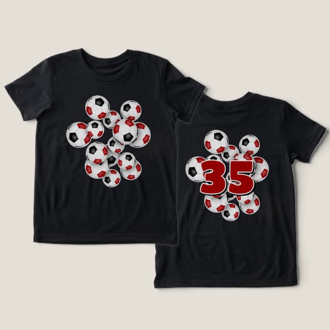 Jersey Nummer auf Gruppe der Fußballbälle rot Tri-Blend Shirt (Design Vorderseite & Rückseite)