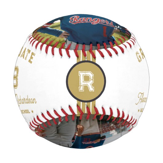 Jersey-Nummer | Gold Abschluss Monogram Baseball (Vorderseite)