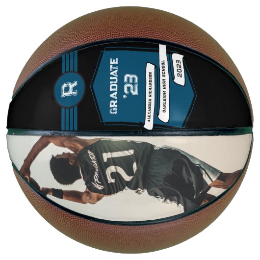 Jersey-Nummer | Monogramm des blauen Abschlusses Basketball (Vorderseite)