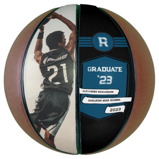 Jersey-Nummer | Monogramm des blauen Abschlusses Basketball (Vertikal)