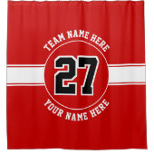 Jersey-Nummer, Team- und Spielername rot und weiß Duschvorhang (Vorderseite)