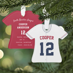 Jersey Player Stats: Marine, Red & White Baseball Ornament