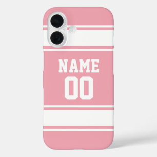 Jersey Style Pink und White Personalisiert Girly iPhone 16 Hülle