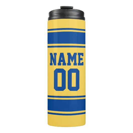 Jersey Style Yellow & Blue Individuelle Name und N Thermosbecher (Vorderseite)